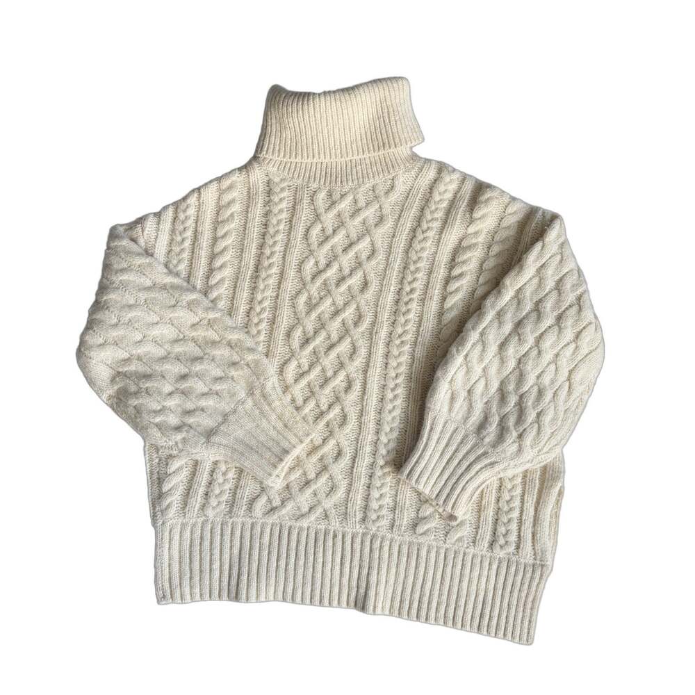 A.L.C. Womens M Nevelson White Cable-Knit Turtleneck Sweater Asymmetrical Alpaca